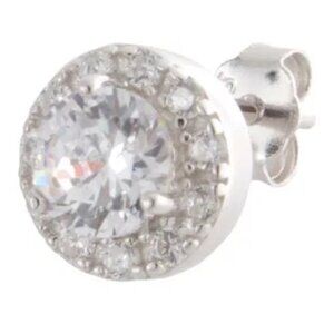Sterling Silver White CZ Stones 9mm Round Stud Women's Earrings
